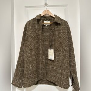 Men's Brown Plaid Shirt Jacket Overshirt Method Size Medium NWT